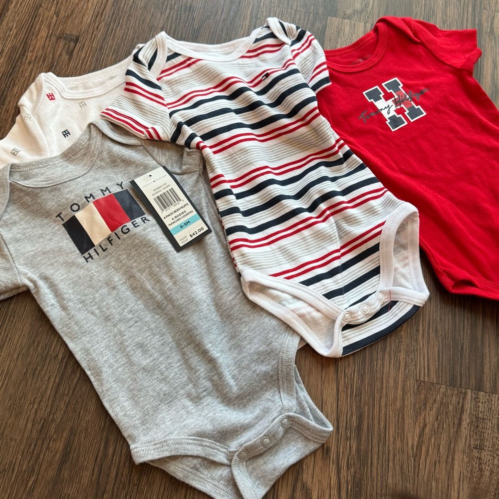 Tommy Hilfiger Gray and Striped Baby Bodysuit Set